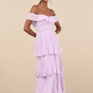 Lavender  Off-Shoulder ruffled Tiered maxi dress NWT